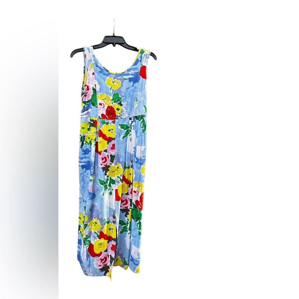Women’s VTG Jams World watercolor mid crinkle floral sleeveless sun dress S